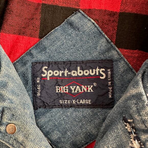 Big Yank Sportabouts VTG 80s Buffalo Plaid Flannel Lined Trucker Jean Jacket XL - Picture 7 of 12